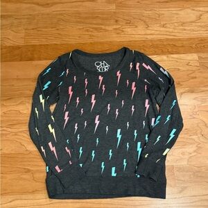 Chaser Lightning Bolt Print Sweatshirt - Charcoal with Pastel Bolts size S